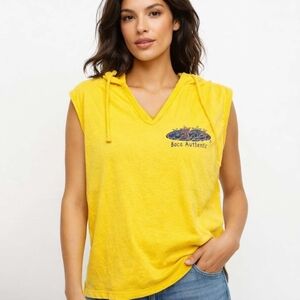 (1990s) Boca Authentic Yellow Sleeveless Hoodie With Palm Trees